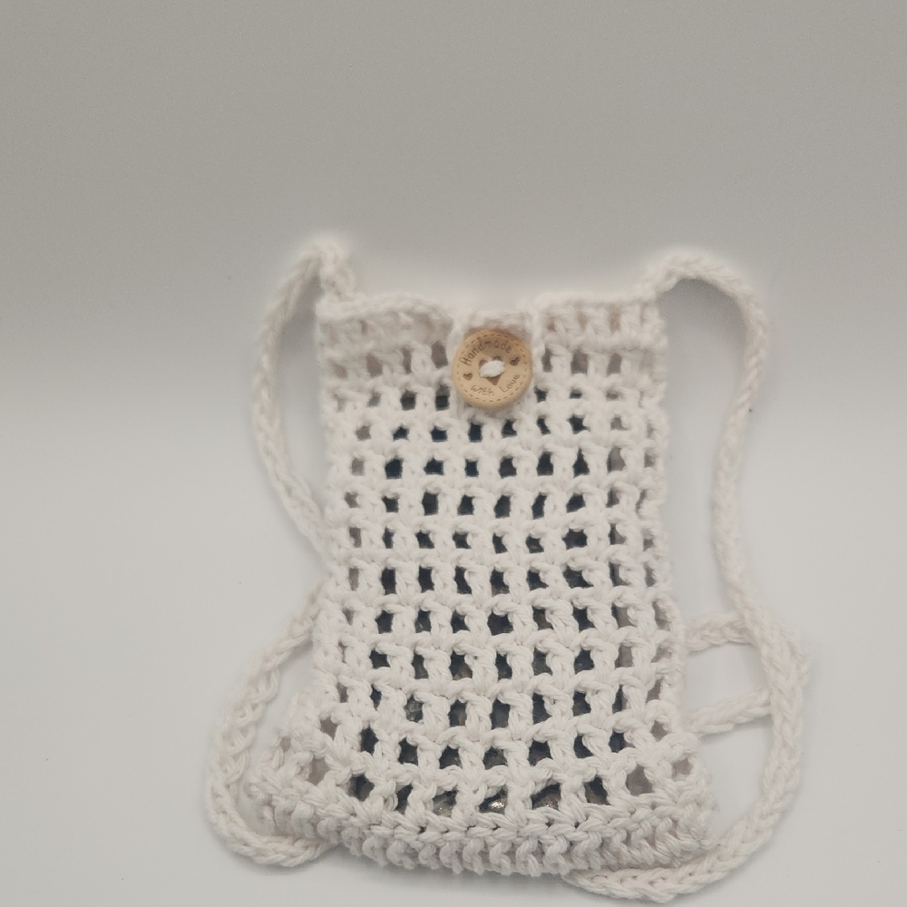 Handmade100% Cotton Crochet Phone or Accessory Bag in Color White